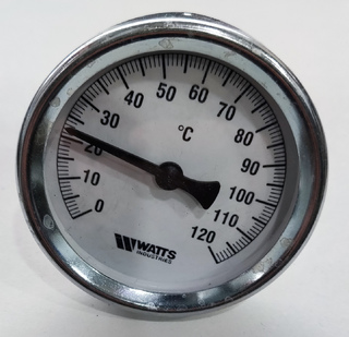 Аналоговий термометр Watts 120C з гiльзою (штуцер) для котлів (твердопаливні, газові)