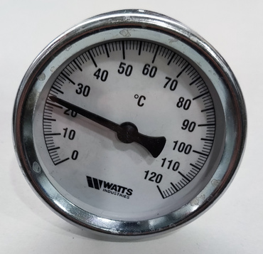 Фото 1- Аналоговий термометр Watts 120C з гiльзою (штуцер) для котлів (твердопаливні, газові)